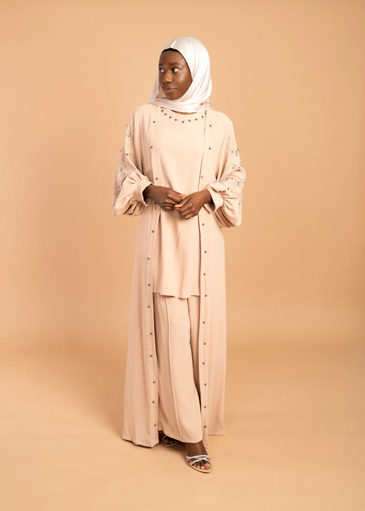 Amaya Three‑Piece Abaya (Nude) image 4