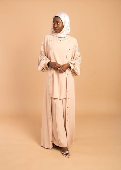 Amaya Three‑Piece Abaya (Nude) image 4