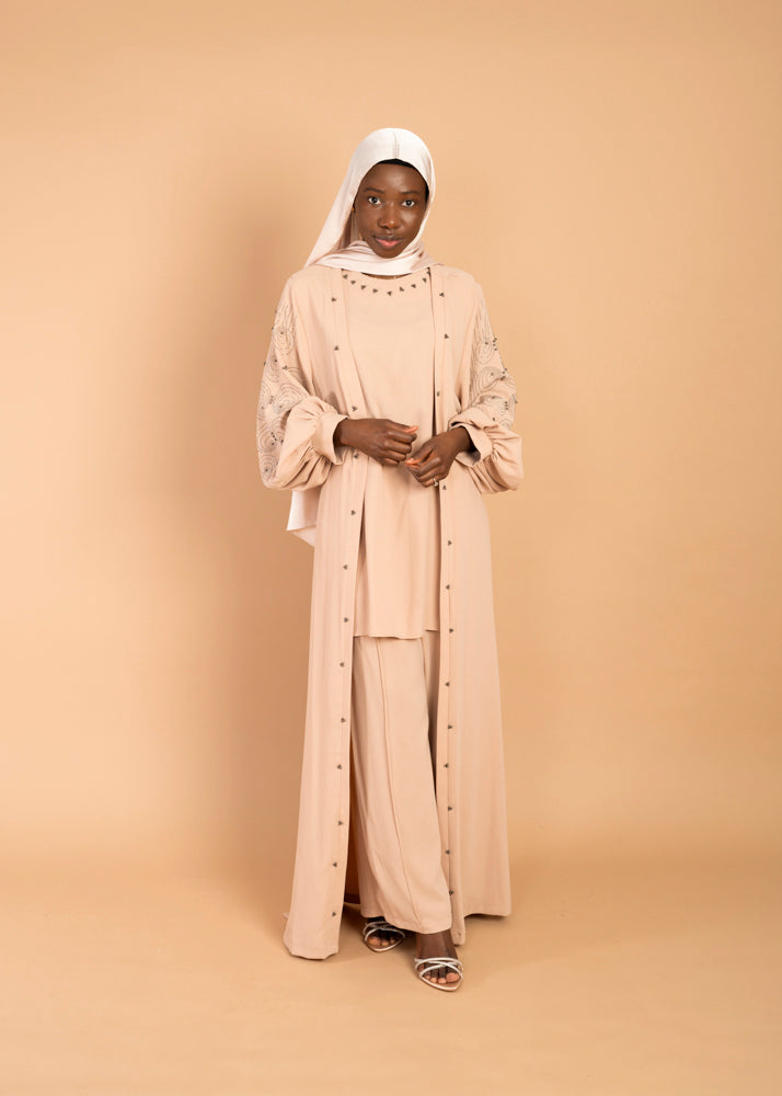 Amaya Three‑Piece Abaya (Nude) image 3