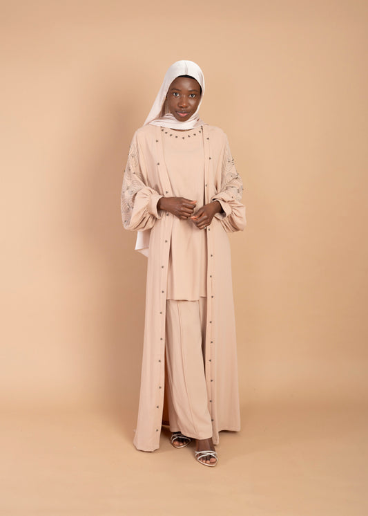 Amaya Three‑Piece Abaya (Nude) image 0