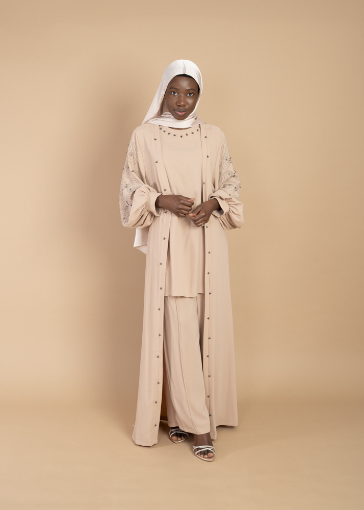 Amaya three piece abaya - Nude
